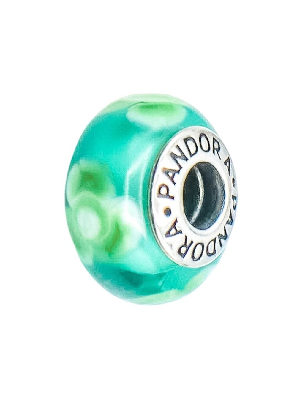 Pandora Turquoise Green Murano Glass Flower Charm Sterling Silver Retired